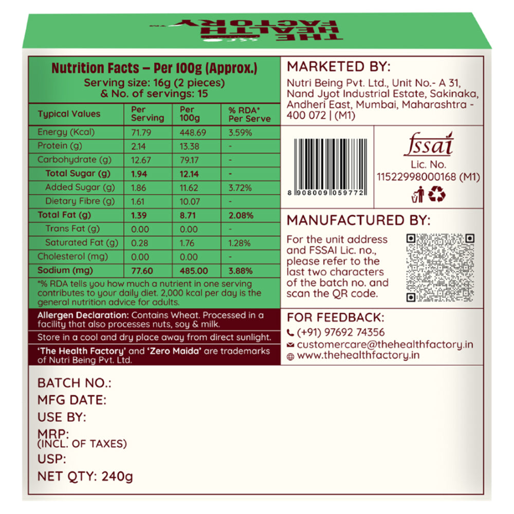 Nutrition label and product information on a green and white box