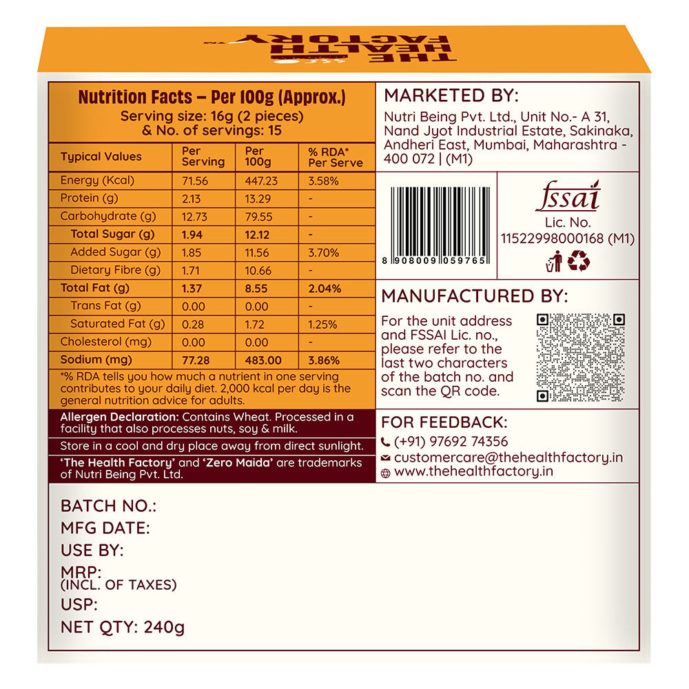 The back panel of a box of The Health Factory Whole & Zero MRP rice,