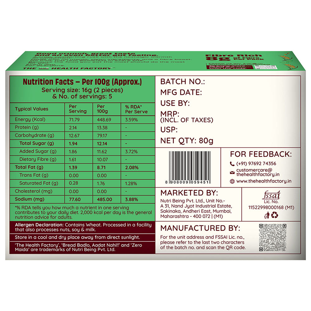 The back of a green and white packaged food box showing nutrition facts