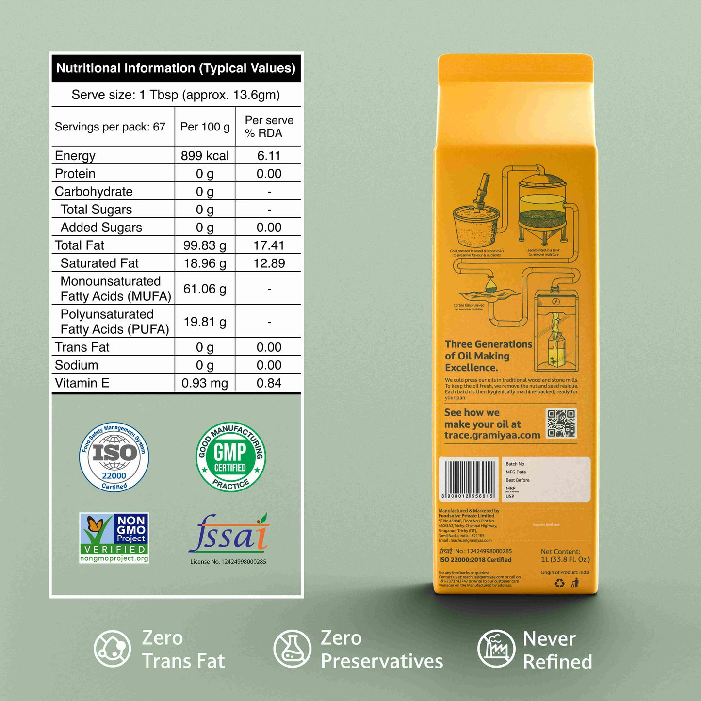 Gramiyaa Wood Cold Pressed Peanut Oil - 1L