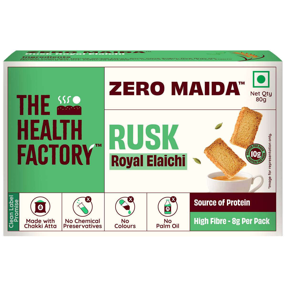 The Health Factory Zero Maida Rusk Royal Elaichi snack 