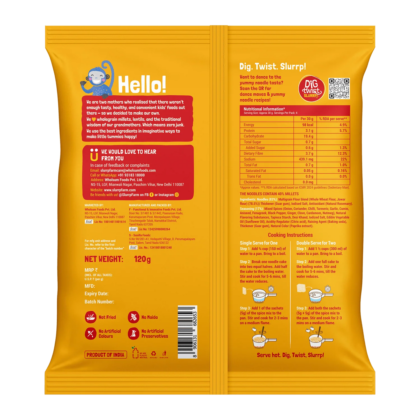Slurrp Farm Instant Millet Noodles - Magic Masala - 60g