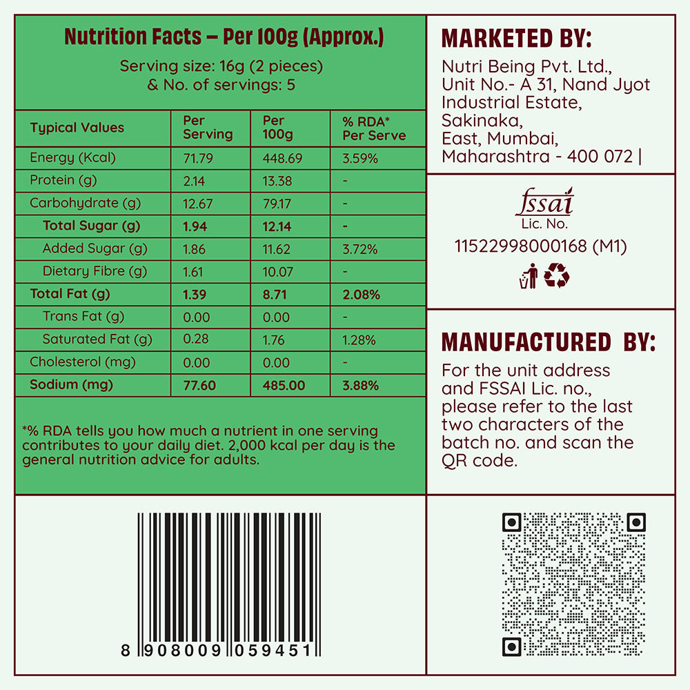 A Nutrition Facts label for Nutri Beingt Pvt. Ltd.