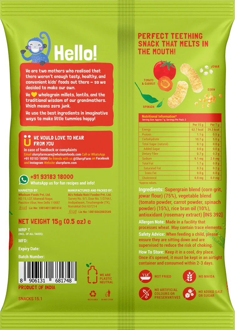Slurrp Farm Fruit and Vegetable Teething Puffs - Pack of 9 | 25g each