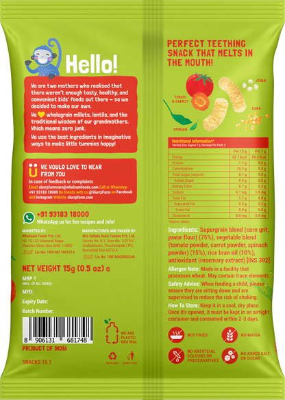 Slurrp Farm Fruit and Vegetable Teething Puffs - Pack of 9 | 25g each