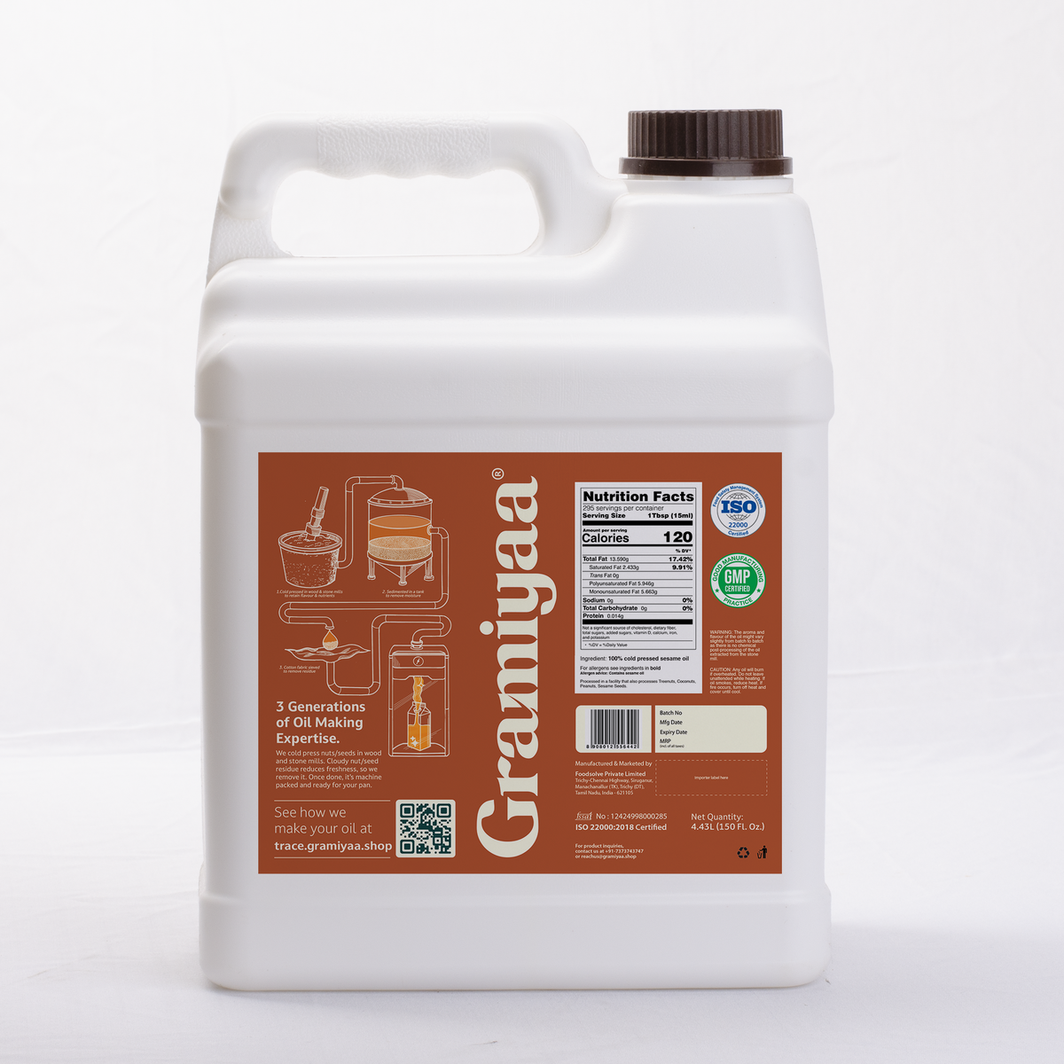 Gramiyaa Wood Cold Pressed Sesame Oil | 4.43L