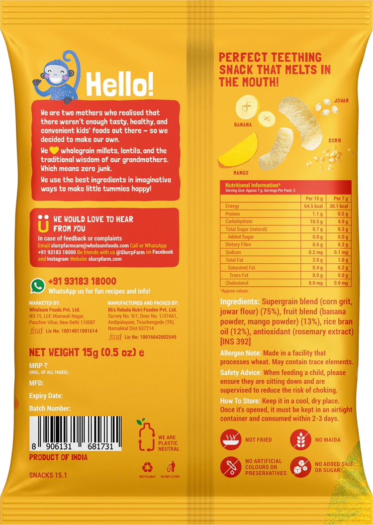 Slurrp Farm Fruit and Vegetable Teething Puffs - Pack of 9 | 25g each