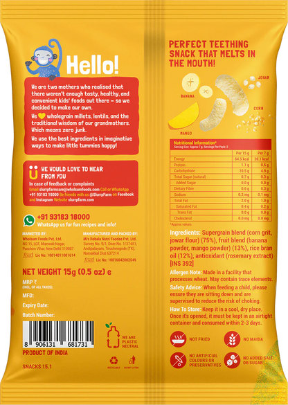 Slurrp Farm Fruit and Vegetable Teething Puffs - Pack of 9 | 25g each