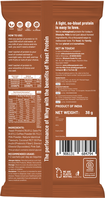 Mille Yeast Protein Coffee Hazelnut Single Serve | 3 x 38g