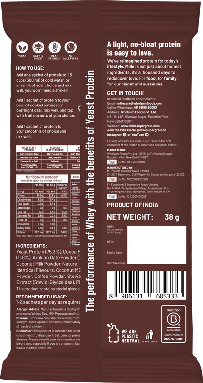 Mille Yeast Protein Dark Chocolate Single Serve | 3 x 38g