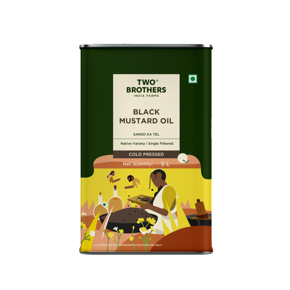 Two Brothers Cold Pressed Black Mustard Oil Tin Can | 5L