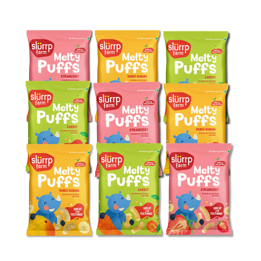Slurrp Farm Fruit and Vegetable Teething Puffs - Pack of 9 | 25g each