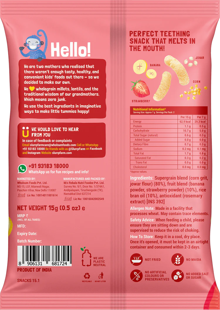 Slurrp Farm Fruit and Vegetable Teething Puffs - Pack of 9 | 25g each