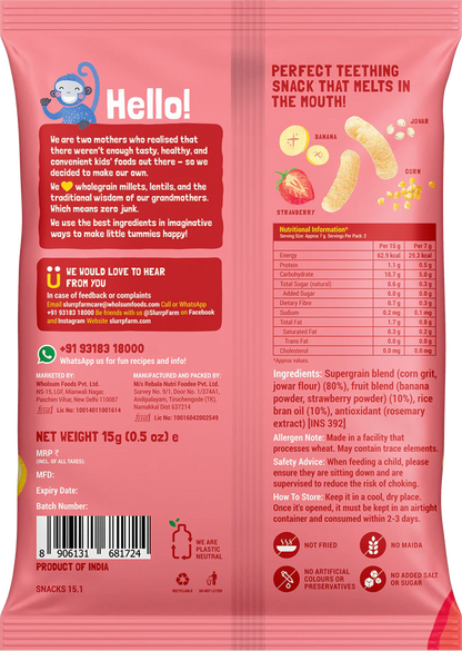 Slurrp Farm Fruit and Vegetable Teething Puffs - Pack of 9 | 25g each