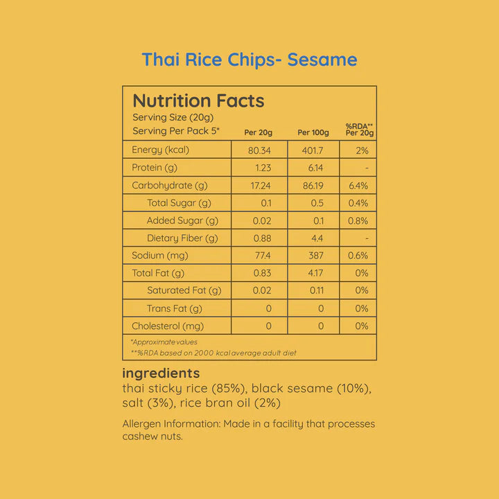 Natch Thai Rice Chips Sesame - 100g