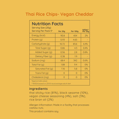 Natch Thai Rice Chips - Vegan Cheddar - 100g