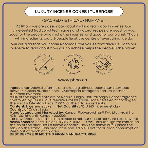 Phool Incense Cones – Tube Rose